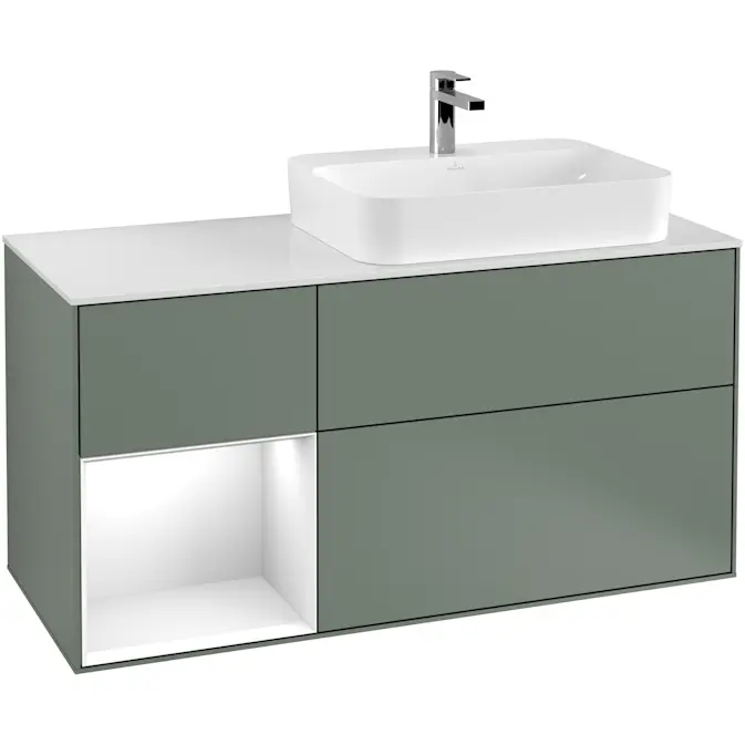 Tvättställsskåp Villeroy & Boch Finion med 3 Lådor Hylla och Bänkskiva för Ocentrerat Ytmonterat Tvättställ