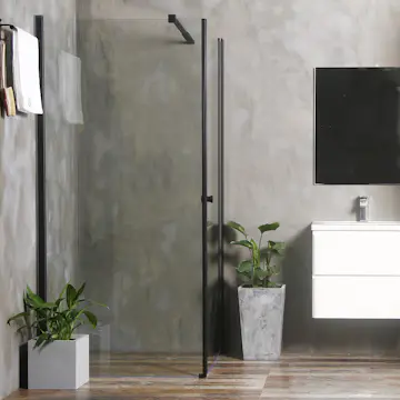 Dusjhjørne Bathlife Allsidig Rett Vegg Klarglass + Rett Dør Sort