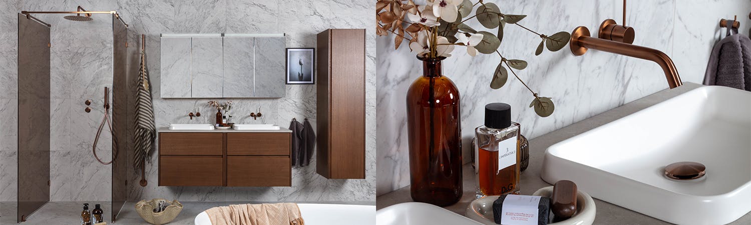 Golv & vägg från Coem Marmor B Carrara Lappato • Badrumsinredning från INR • Armaturer från Scandtap • Badkar från Nordhem