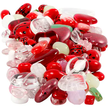 Glassperler Creativ Company i Ass Farger Marihøne Blader Hjerter 5-22 mm i dia Hullstr 0,5-1,5 mm 350 g/1 Pk