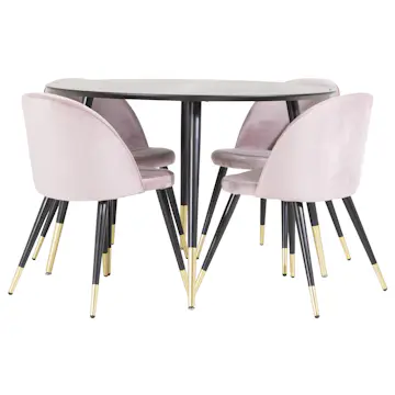Spisegruppe Venture Home Dipp Ø115 cm med 4 Velvet Stoler