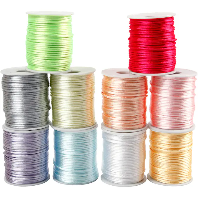 Satengsnor Creativ Company Sortiment Pastellfarger Tykkelse 2 mm 10x50 m/1 Pk