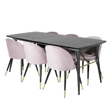 Spisegruppe Venture Home Gold med 6 Velvet Stoler