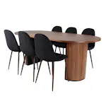 Spisegruppe Venture Home Bianca Valnøtt med 6 Pobbie Stoler Polyester