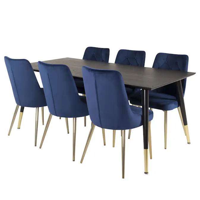 Spisegruppe Venture Home Dipp med 6 Velvet Deluxe Fløyel Stoler