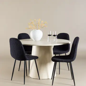 Spisegruppe Venture Home Lanzo Ø120 med 4 stk Polar Stoler Teddy
