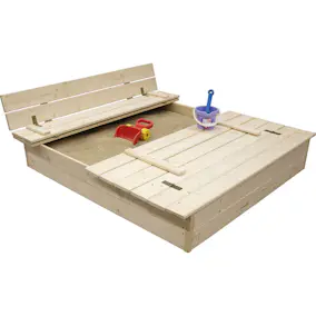 Sandkasse Jabo med Benk og Lokk Trehvitt 120x120 cm