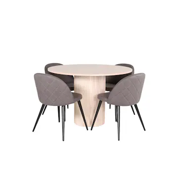 Spisegruppe Venture Home med Rundt Bianca Spisebord og 4 Valentina Stitcthes Spisestoler