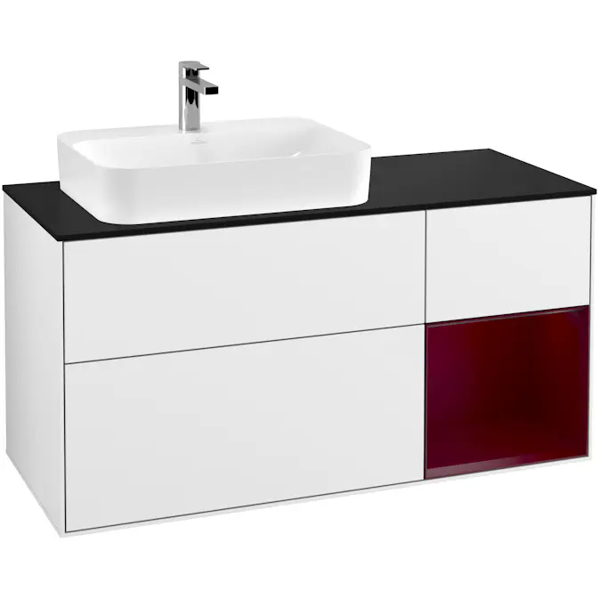 Tvättställsskåp Villeroy & Boch Finion med 3 Lådor Hylla och Bänkskiva för Ocentrerat Ytmonterat Tvättställ