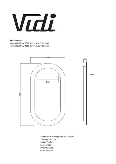 Speil Vidi Edith 400x800 mm