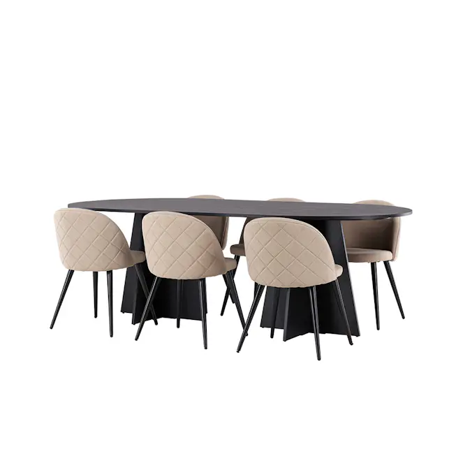 Spisegruppe Venture Home Bootcut Oval med 6 Velvet Stoler