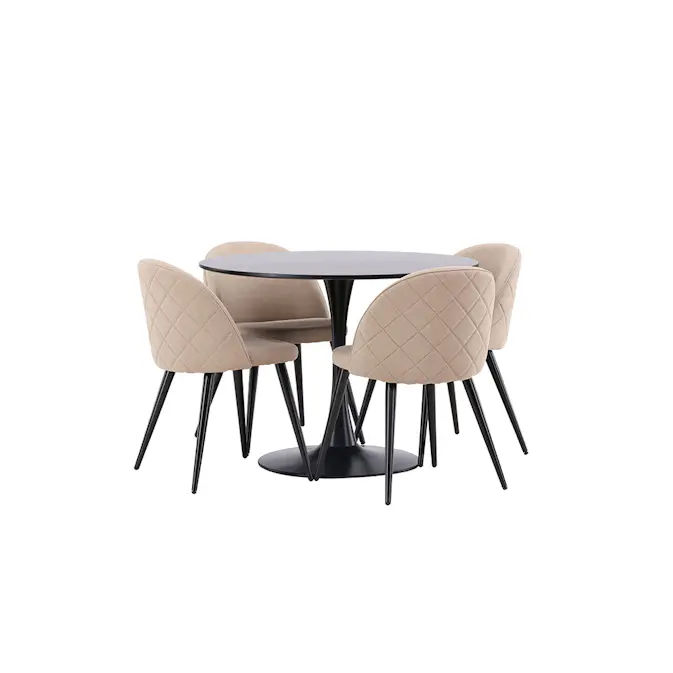 Spisegruppe Venture Home Glade Ø 100 cm med 4 Velvet Stoler