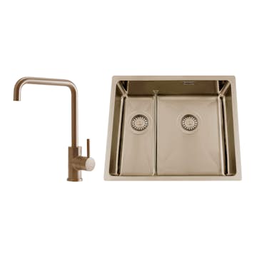 Kjøkkenvask Nordic Tech Titan 53 KHX Nickel med Kjøkkenbatteri Steel Square