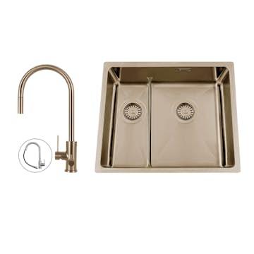 Kjøkkenvask Nordic Tech Titan 53 KHX Nickel med Kjøkkenbatteri Steel Accent D