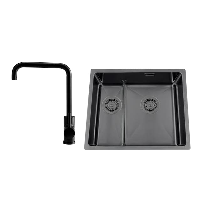 Kjøkkenvask Nordic Tech Titan 53 KHX Nickel med Kjøkkenbatteri Steel Square