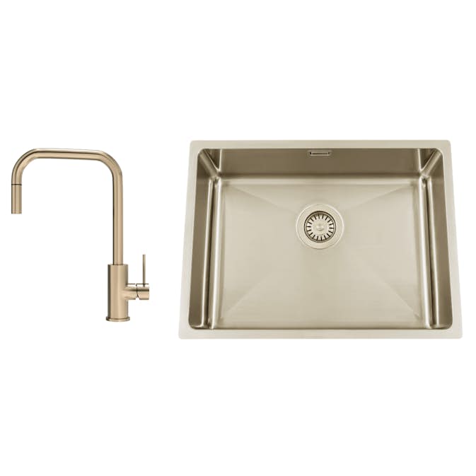 Kjøkkenvask Nordic Tech Titan 530 X med Kjøkkenbatteri Steel Accent Square D