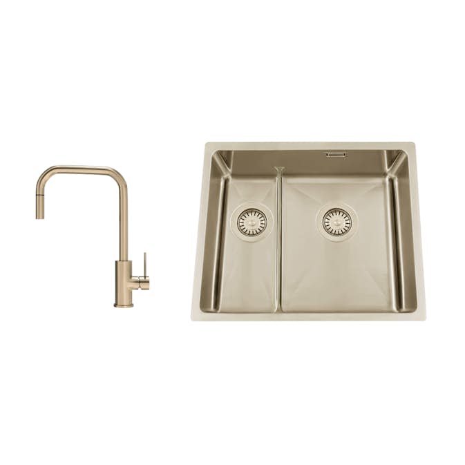 Kjøkkenvask Nordic Tech Titan 53 KHX Nickel med Kjøkkenbatteri Steel Accent Square D