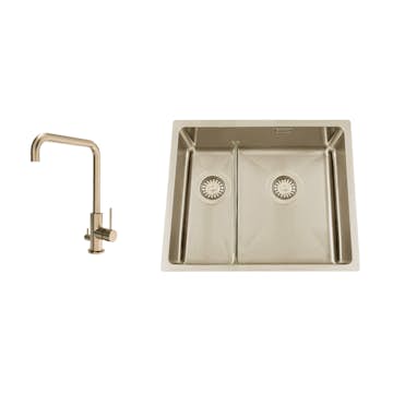 Kjøkkenvask Nordic Tech Titan 53 KHX Nickel med Kjøkkenbatteri Steel Mood D