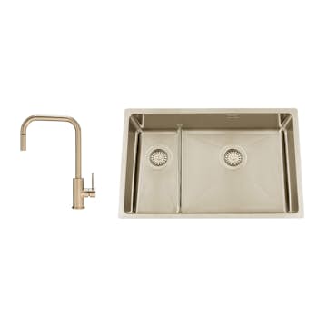 Kjøkkenvask Nordic Tech Titan 73 KHX Nickel med Kjøkkenbatteri Steel Accent Square D