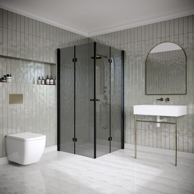 Dusjhjørne Hietakari Classic 150 Foldbare Dører 895x895x1900 mm, Røykfarget Glass, Sorte profiler Outlet