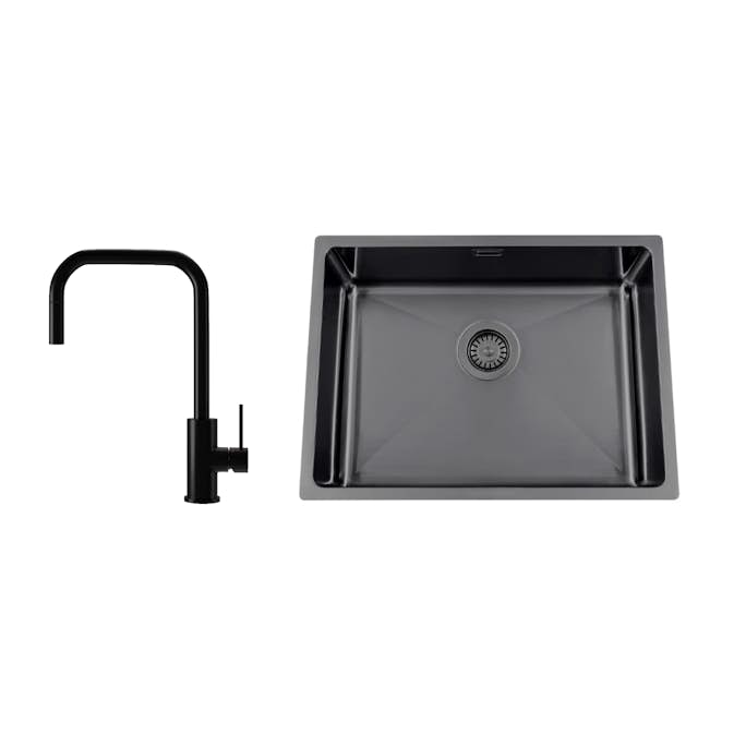 Kjøkkenvask Nordic Tech Titan 530 X med Kjøkkenbatteri Steel Accent Square D