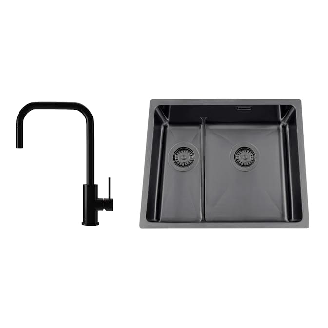 Kjøkkenvask Nordic Tech Titan 53 KHX Nickel med Kjøkkenbatteri Steel Accent Square D