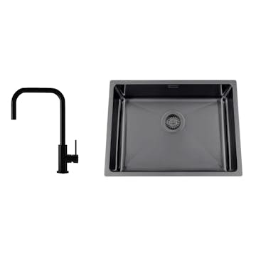 Kjøkkenvask Nordic Tech Titan 530 X med Kjøkkenbatteri Steel Accent Square D