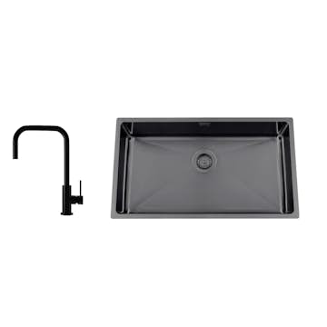 Kjøkkenvask Nordic Tech Titan 730 X med Kjøkkenbatteri Steel Accent Square D