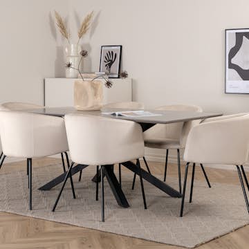 Spisegruppe Venture Home med Piata Spisebord og 6 Bergen Spisestoler i Fløyel
