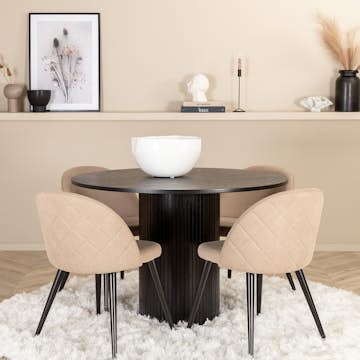 Spisegruppe Venture Home med Rundt Bianca Spisebord og 4 Valentina Stitcthes Spisestoler