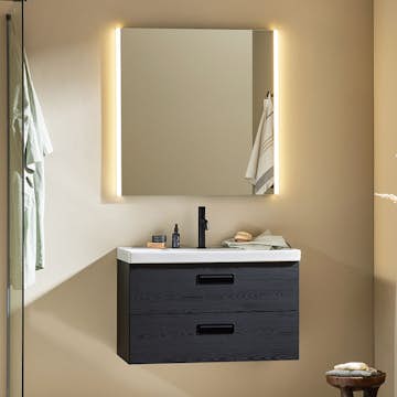 Tvättställsskåp Noro Relounge Svart Trästruktur Med Tvättställ