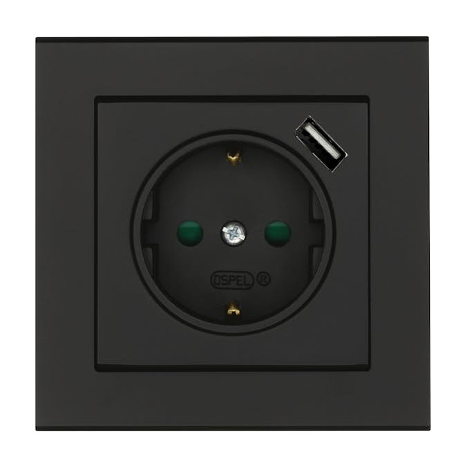 Stikkontakt Malmbergs Optima 1-veis + 1xUSB Skrutilkobling