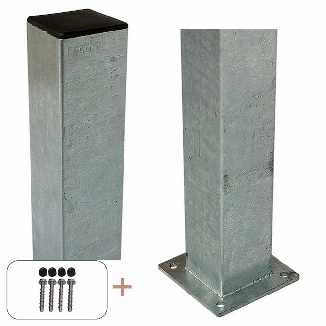 Stålstolpe PLUS med Fot og Stolpedeksel/Bolter 8 x 8 cm