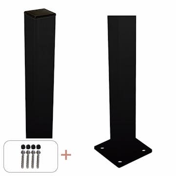 Stålstolpe PLUS med Fot og Stolpedeksel/Bolter 4,5 x 4,5 cm Sort
