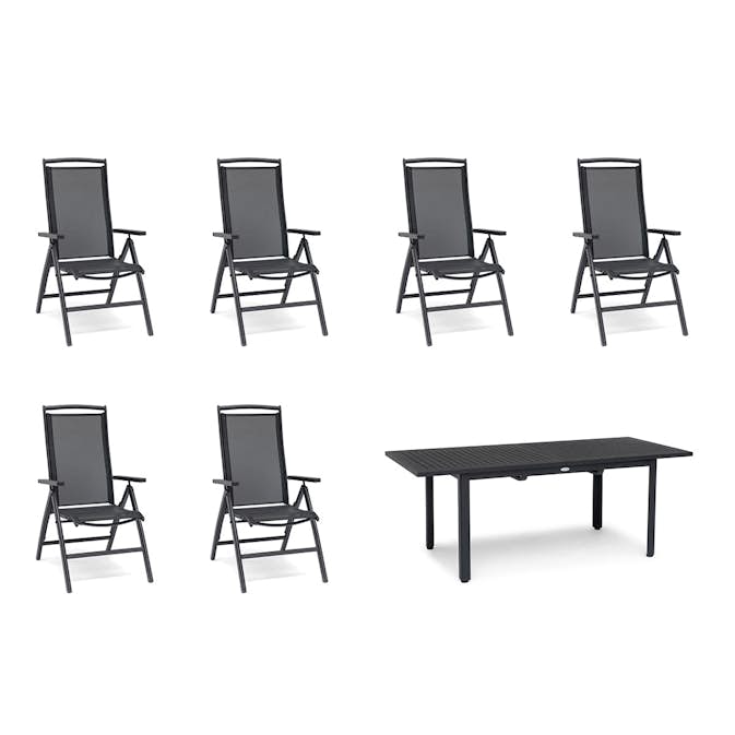 Spisegruppe Hage Hillerstorp Nydala 6stk Posisjonstoler med Uttrekkbart Hagebord 96x200-280 cm