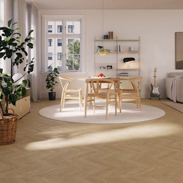 Trägolv Bjelin Härdad Ek Sigtuna Classic Fiskben Misty White