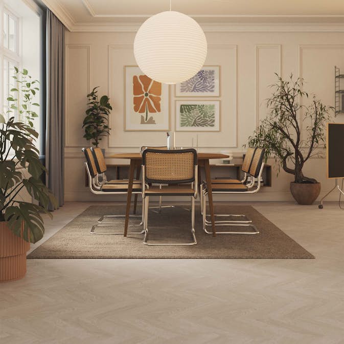 Trägolv Bjelin Härdad Ek Boden Classic Fiskben Powder White