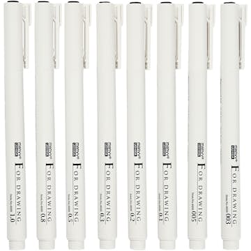 Skrive/Tegnetusj Creativ Company Fine Line Svart Strek 0,03+0,05+0,1+0,2+0,3+0,5+0,8+1,0 mm 8 St/1 Pk