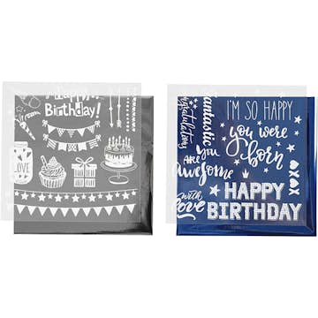 Dekorasjonsfolie Creativ Company Limark Mørkblått Sølv Bursdag  2x2 ark per Pk