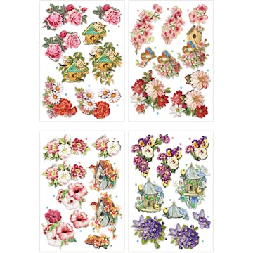 3D Motiv Creativ Company Blomster og Fugler 4 ark/1 Pk