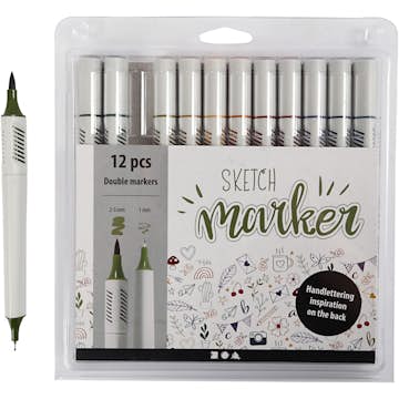 Tegnetusjer Creativ Company Sketch Marker Strek 1+2-5 mm 12 stk