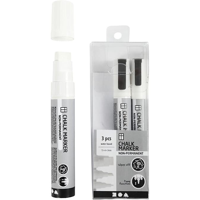 Tusj Creativ Company Krittmarkører Hvit Strek 3+6+15 mm 3 stk