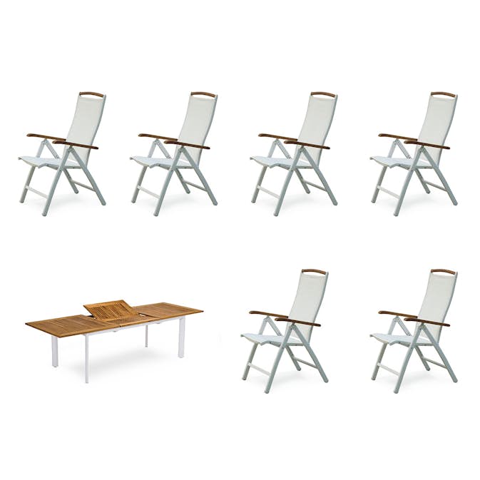 Spisegruppe Hage Hillerstorp Nydala 6stk Posisjonstoler med Uttrekkbart Hagebord 96x200-280 cm