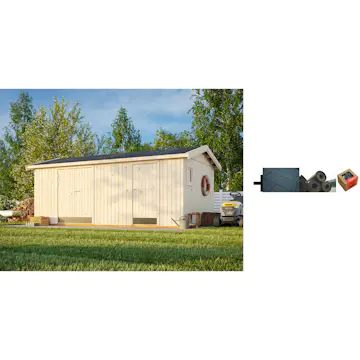 Redskapsbod Palmako Olaf 16,9 m2 med Shingel, Papp og Spiker