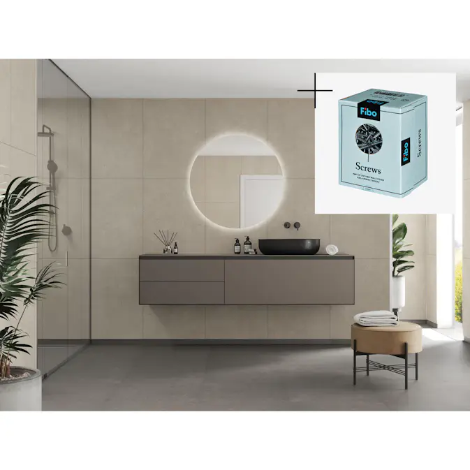 Baderomspanel Fibo 2490-M6080 Rough Cement med Monteringsskruer