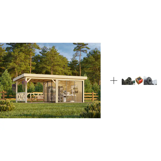 Hagestue Palmako Lenna 16,6 m2 Set 403 Slide med Papp, Spiker og SBS Takbelegg