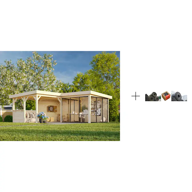 Hagestue Palmako Lenna 24,9 m2 Set 410 Slide med Papp, Spiker og SBS Takbelegg