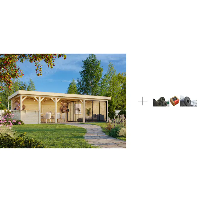 Hagestue Palmako Lenna 24,9 m2 Set 415 Slide med Papp, Spiker og SBS Takbelegg