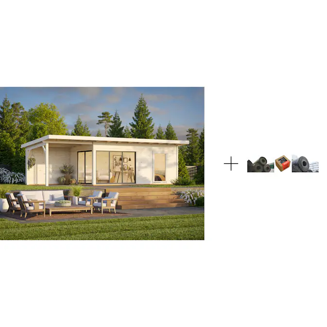 Hagestue Palmako Andrea 17,1 + 8,6 m2 med Papp, Spiker og SBS Takbelegg