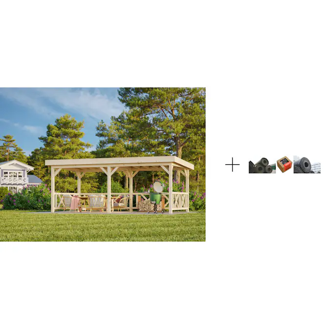 Paviljong Palmako Lenna 16,6 m2 Set 307 med Papp, Spiker og SBS Takbelegg